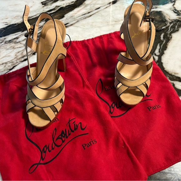 Christian Louboutin 120mm Tan Strappy Pump Heels Size 37 - Picture 7 of 8